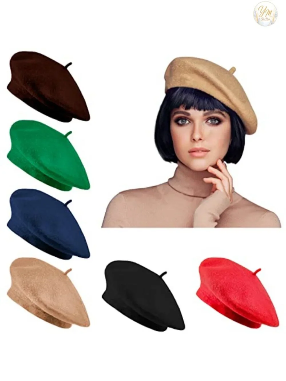 6 Pack Wool Beret French Beanie Hat Stretchable One Size Adult
